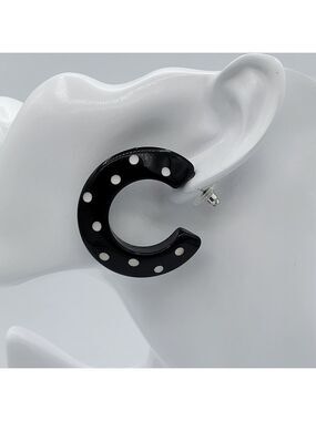 Vintage Black & White Polka Dot Hoop Earrings #2708